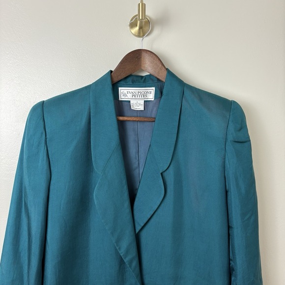 Vintage Evan Picone Silk Teal Green Blazer Lined  Single Breasted Sz 10 Petites‎ - Picture 2 of 15